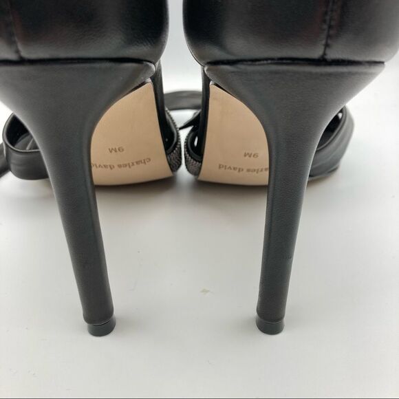 CHARLES DAVID Espionage Ankle Strap Sandal Leather Heels Pumps Size 9M - Picture 8 of 10